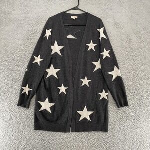 Philosophy Cashmere Cardigan Sweater Womens Medium Gray Star Print Layer Open